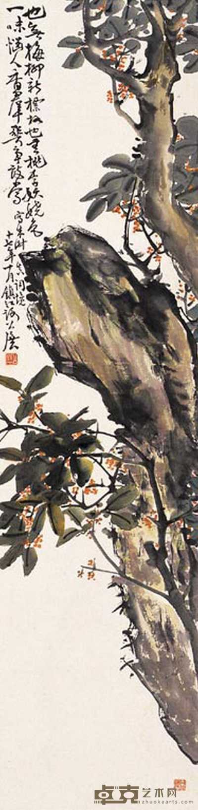 谢公展 花卉 立轴 136×33cm